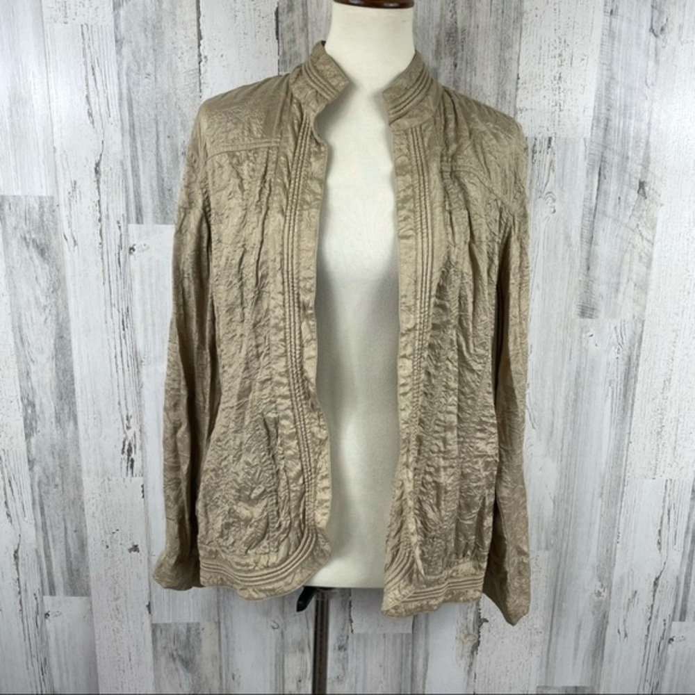 Chico’s Women's Tan‎ Sheen Open Front Jacket Large Size 2